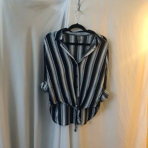 Striped collard tie up shirt